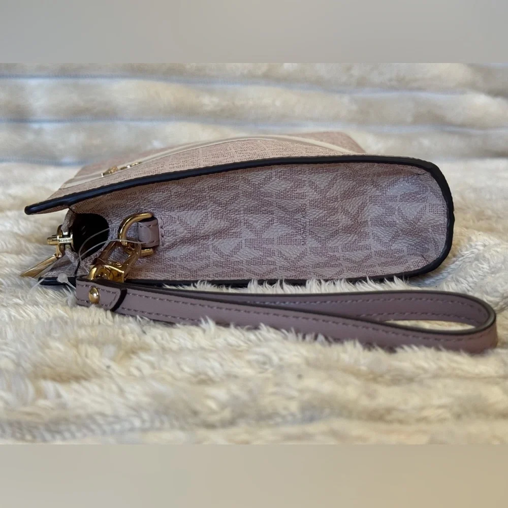 Michael Kors Jet Set Travel Zip Around Wallet Blush Stripe MK Logo NWOT